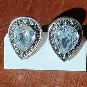 Silver Tone And Rhinestone Teardrop Stud Earrings